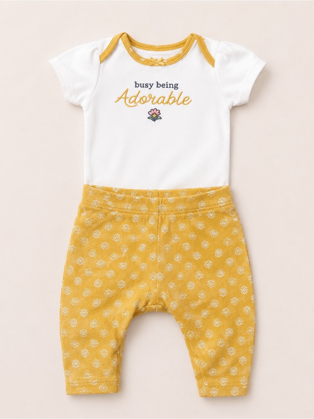 Carter’s - 2 Piece Set W/  ‘Busy Being Adorable’ (Cotton) - NB